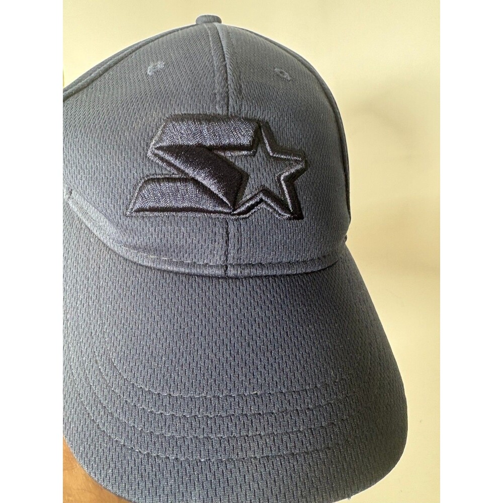 Starter Black Stretch Fitted Hat Cap Embroidered Logo Mesh Performance